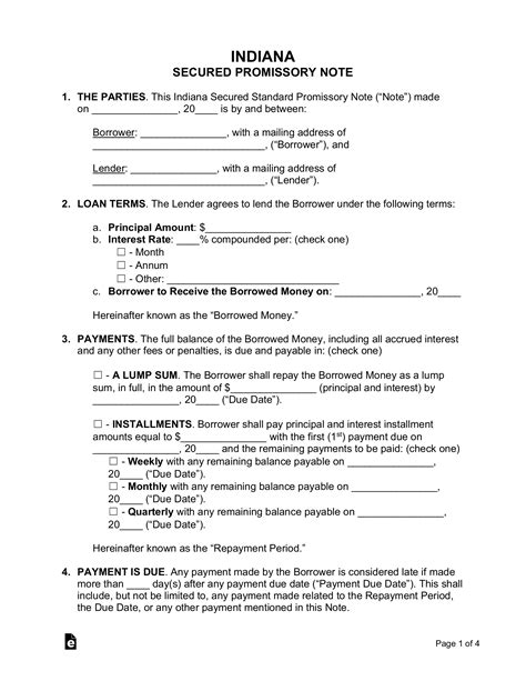 Promissory Note Template Indiana